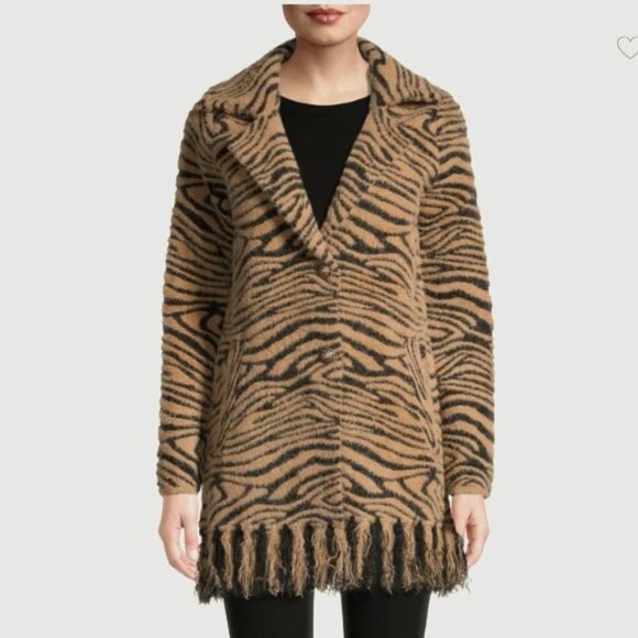 NVLT Women's Heavyweight Tiger Pattern Fuzzy Single Breasted Coatigan